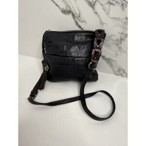 Brighton Koda Black Brown Leather Crossbody Bag Messenger Handbag Silver Tassel